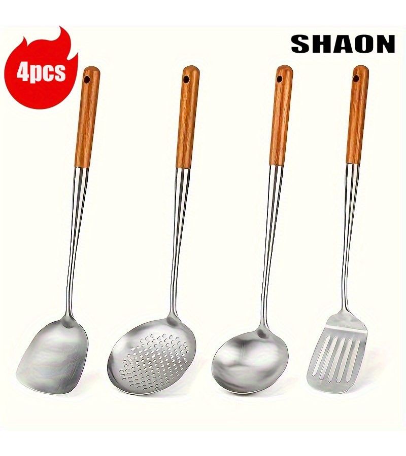 4Pcs Stainless Steel Kitchen Utensils Set Heat Resistant Wok Spoon For Cooking Serving - Image 5