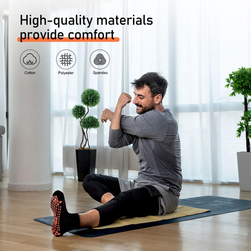 GRPSKCOS Non Slip Socks for Men House Socks with Grips 3 Pairs Anti-Skid Yoga Pilates Wood Floors Hospital Slipper Sock(01 Black+gray+navy blue,11-13) - Image 5