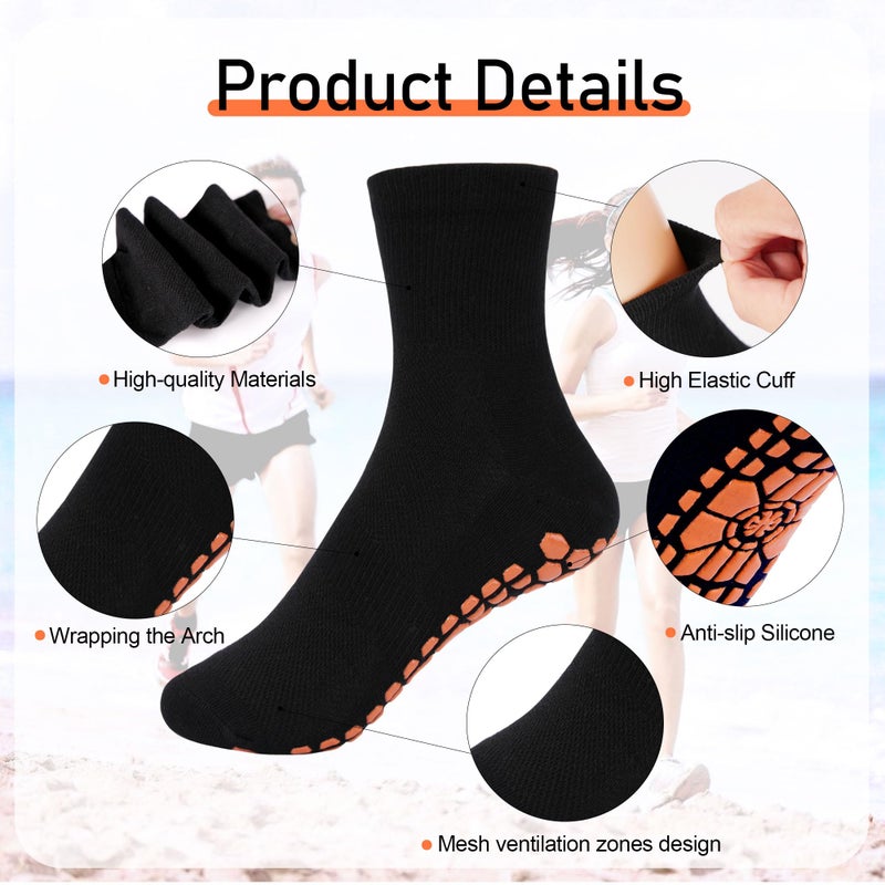 GRPSKCOS Non Slip Socks for Men House Socks with Grips 3 Pairs Anti-Skid Yoga Pilates Wood Floors Hospital Slipper Sock(01 Black+gray+navy blue,11-13) - Image 2