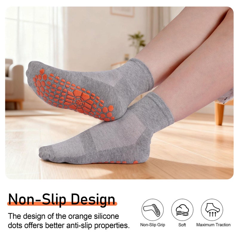 GRPSKCOS Non Slip Socks for Men House Socks with Grips 3 Pairs Anti-Skid Yoga Pilates Wood Floors Hospital Slipper Sock(01 Black+gray+navy blue,11-13) - Image 3