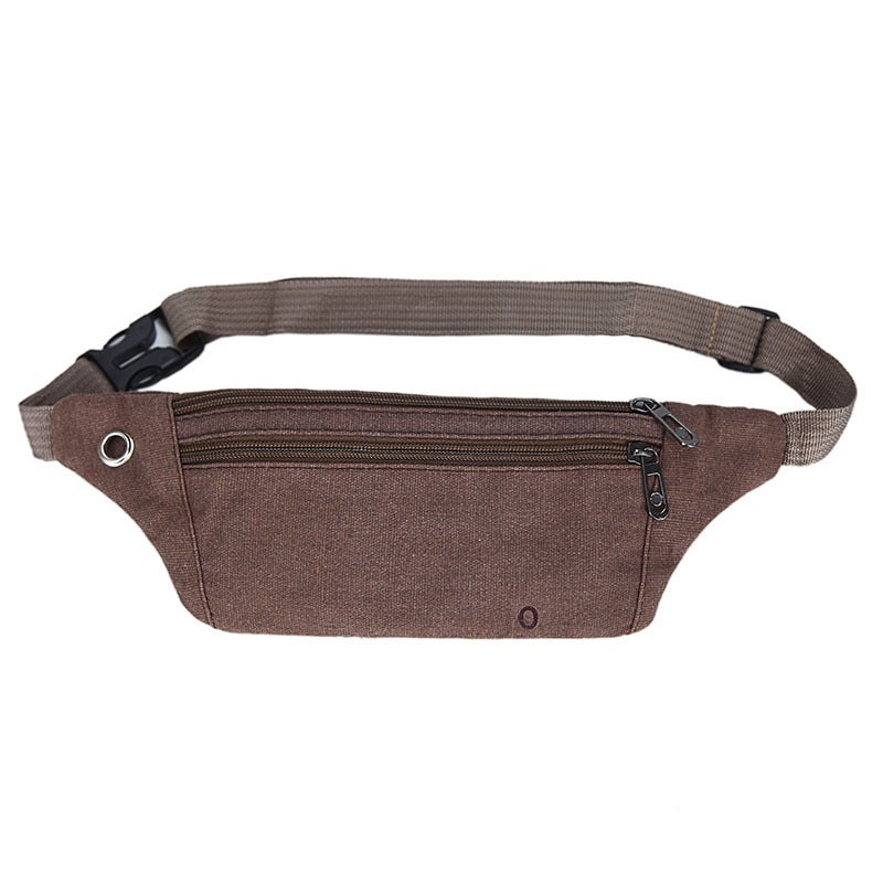 Korean Style Canvas Fanny Pack for Men and Women Coffee 