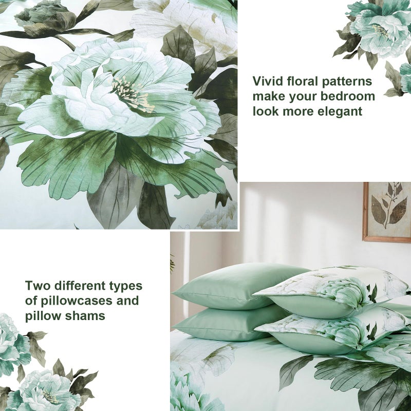 Dobuyly Green Queen Comforter Set 7 Piece Bed in a Bag Queen, Sage Green Floral Printed Comforter Set with Sheets, Soft Microfiber Botanical Flower Complete Bedding Set for All Season - Image 5