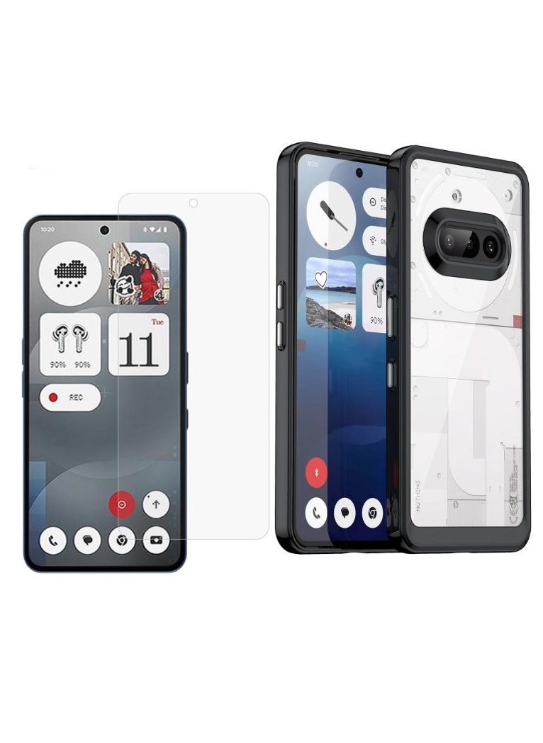 BURAQ - Protective Case for Nothing Phone 3a with Screen Protector, Acrylic Design, Hybrid TPU Shockproof Cover, 2.5D Screen Protector for Nothing Phone 3a - Clear - Image 1