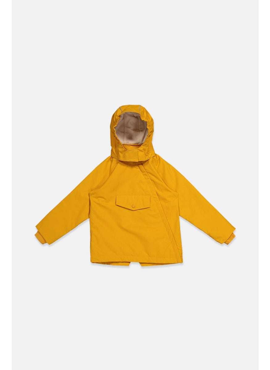 Tchibo Kids Girl Hooded Long Sleeve Plain Thermal Rain Jacket, Gold  - Image 3