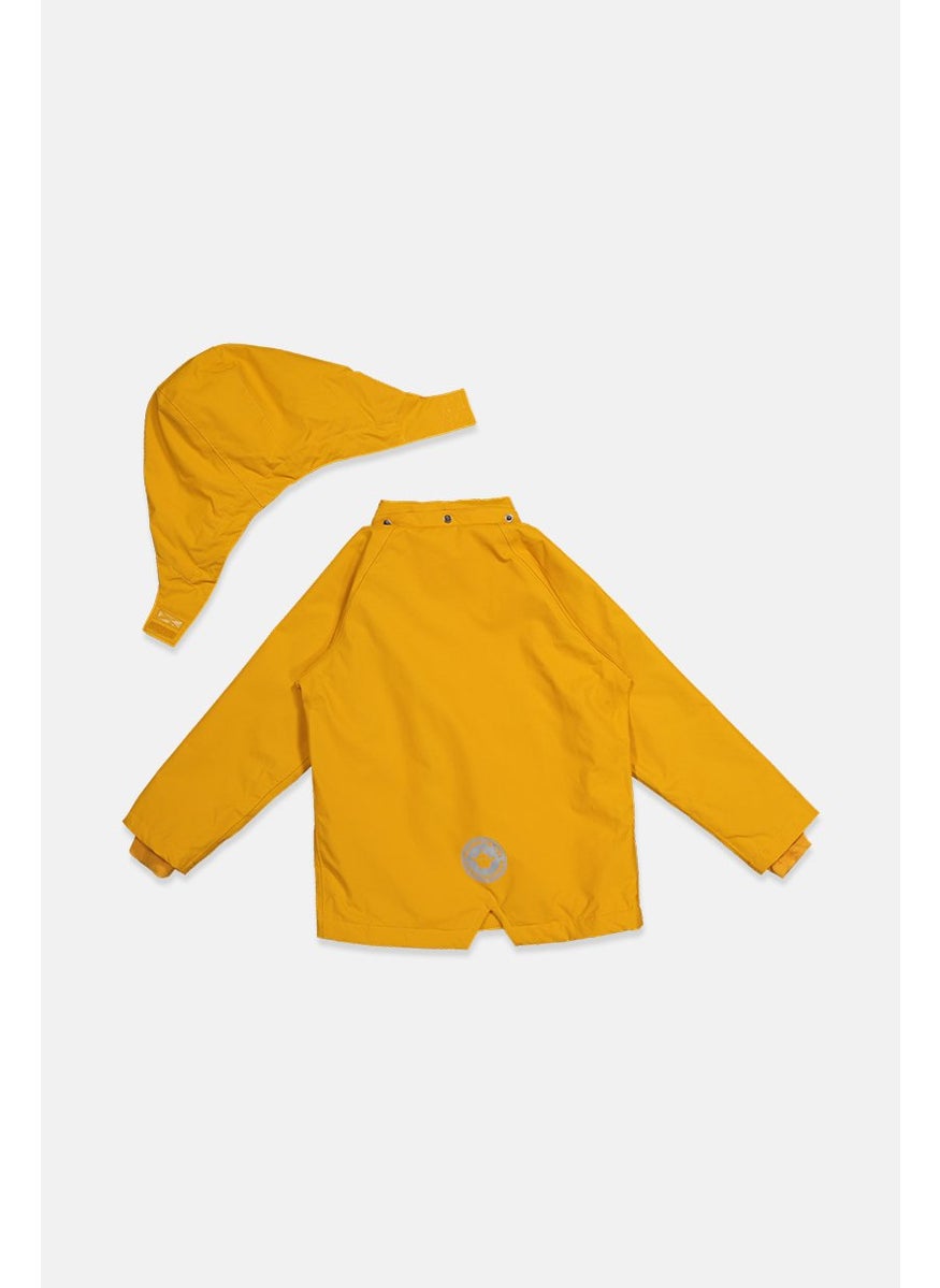 Tchibo Kids Girl Hooded Long Sleeve Plain Thermal Rain Jacket, Gold  - Image 2