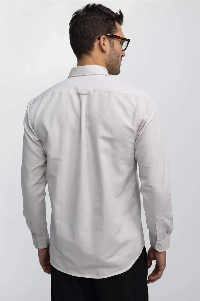 Tudors Classic Fit Long Sleeve Oxford Texture Collar Buttoned Pocket Embroidered Men's Shirt