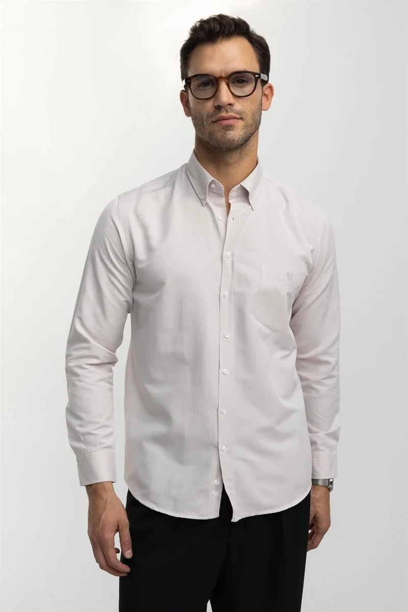 Tudors Classic Fit Long Sleeve Oxford Texture Collar Buttoned Pocket Embroidered Men's Shirt