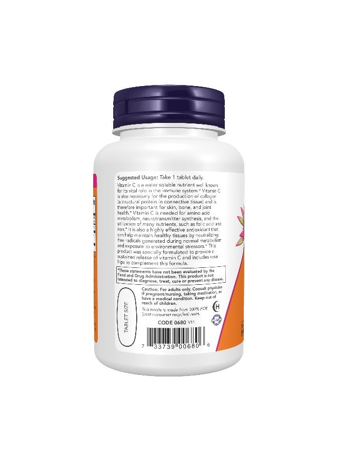 Now Foods Vitamin C-1000 Sustained Release with Rose hip, 100 Tablets - Image 3