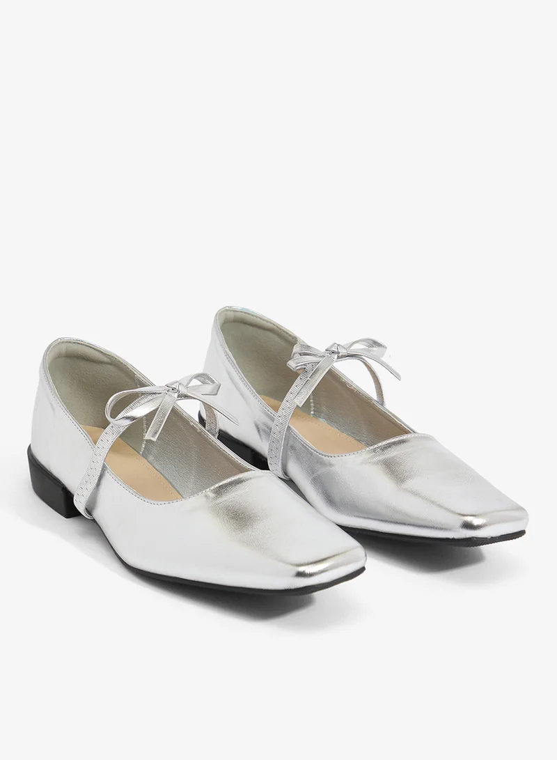ELLA Silver Ballet Flats Metallic Silver With Bow Strap for Women | Best Price UAE