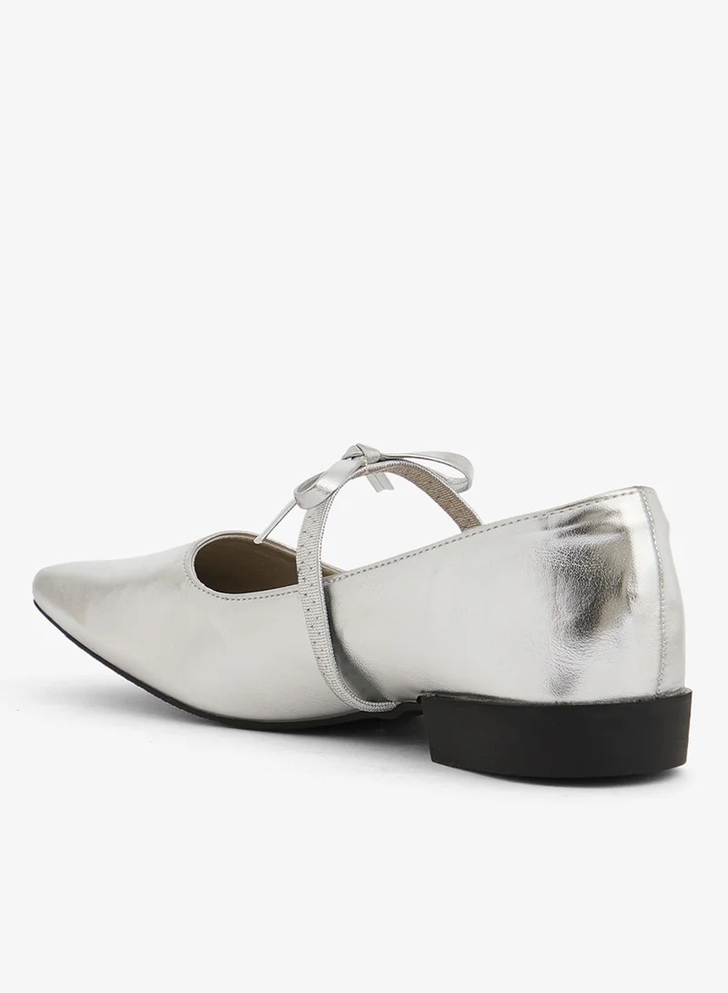 ELLA Silver Ballet Flats Metallic Silver With Bow Strap for Women | Best Price UAE