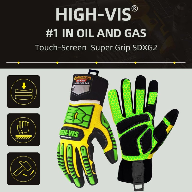 سيبرترون Seibertron High-Vis SDXG2 Super Grip Grip Oil & Gas Anti-Viabration Affration Protect Safety Gloves CE EN388 4131 L - Image 2