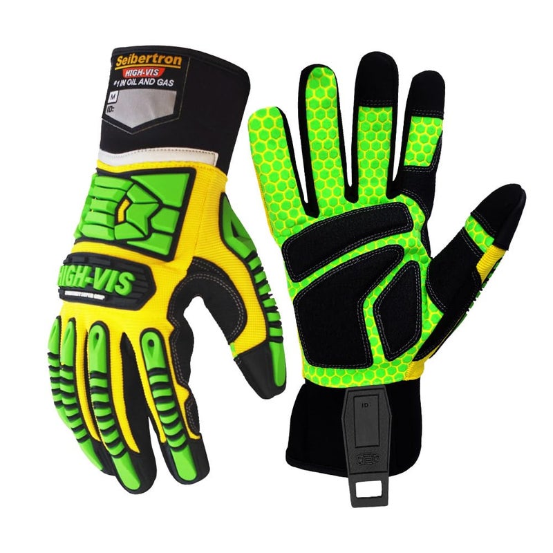 سيبرترون Seibertron High-Vis SDXG2 Super Grip Grip Oil & Gas Anti-Viabration Affration Protect Safety Gloves CE EN388 4131 L - Image 1