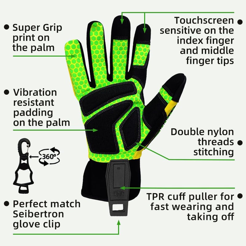 سيبرترون Seibertron High-Vis SDXG2 Super Grip Grip Oil & Gas Anti-Viabration Affration Protect Safety Gloves CE EN388 4131 L - Image 4