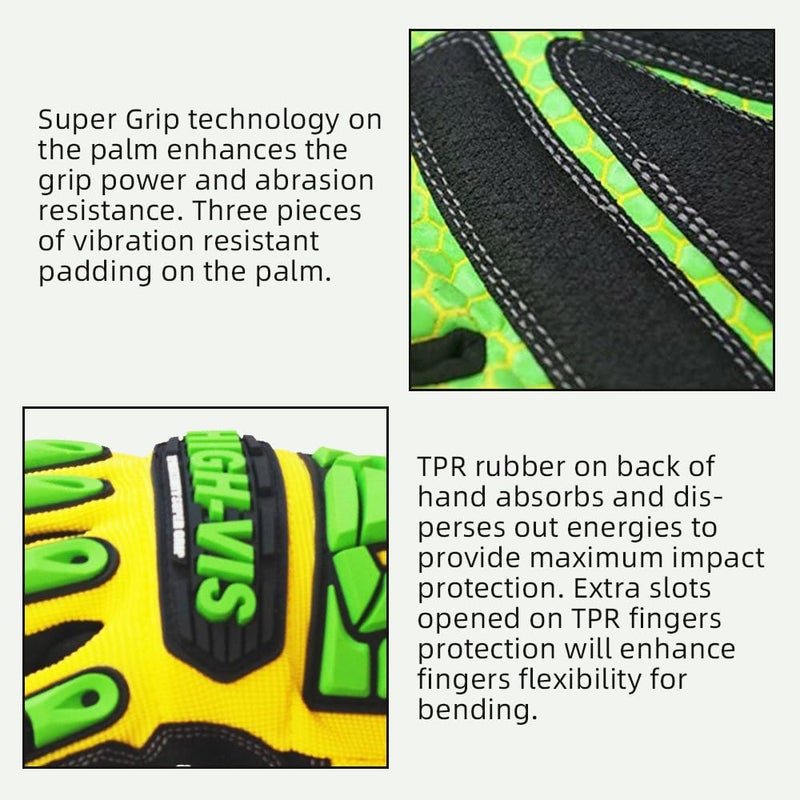 سيبرترون Seibertron High-Vis SDXG2 Super Grip Grip Oil & Gas Anti-Viabration Affration Protect Safety Gloves CE EN388 4131 L - Image 5