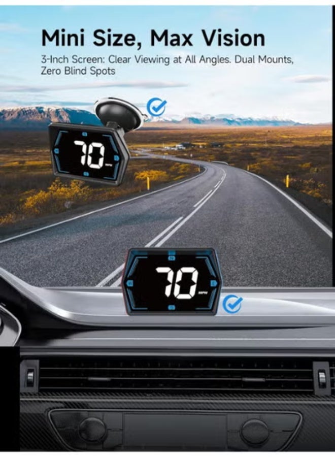 Car HUD Digital Speedometer Head-Up Display with Compass, Overspeed Alert & Auto Brightness, Plug & Play, Compatible with All Vehicles - Image 2
