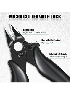 Y&D 3 Pcs 3.5 Inch Micro Cutter With Lock Flush Mini Wire Cutters Side Diagonal Cutting Pliers Small Cut Jewelers Tools Soft Snips Nippers For Electronic, Model, Black  - Image 4