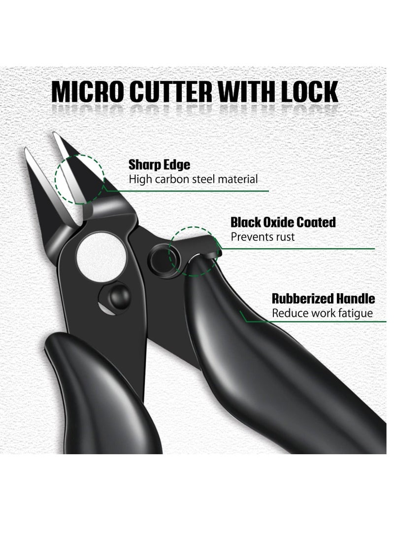 Y&D 3 Pcs 3.5 Inch Micro Cutter With Lock Flush Mini Wire Cutters Side Diagonal Cutting Pliers Small Cut Jewelers Tools Soft Snips Nippers For Electronic, Model, Black  - Image 4