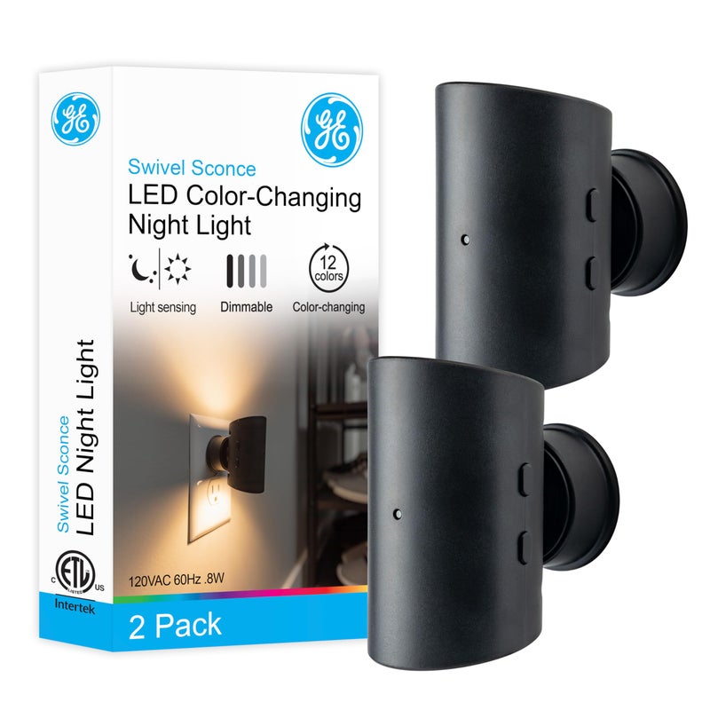 GE Directional Swivel Sconce Night Light, Plug-in, Color-Changing & Dimmable, Warm White, Dusk-to-Dawn Sensor, Adjustable for Hallway, Bedroom, Stairway â€“ 2 Pack 83591 - Image 1