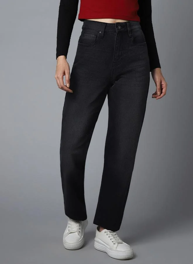 HIGH STAR Women Black High-Rise Straight Leg Jeans