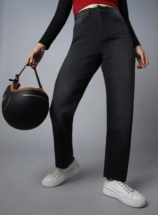 HIGH STAR Women Black High-Rise Straight Leg Jeans