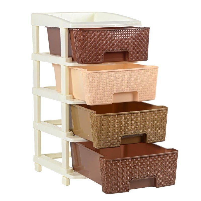 Kuber Industries Kuber Industries Plastic Modular 4 Drawer Storage BasketStorage Rack For storing Many Accessories Brown  - Image 1