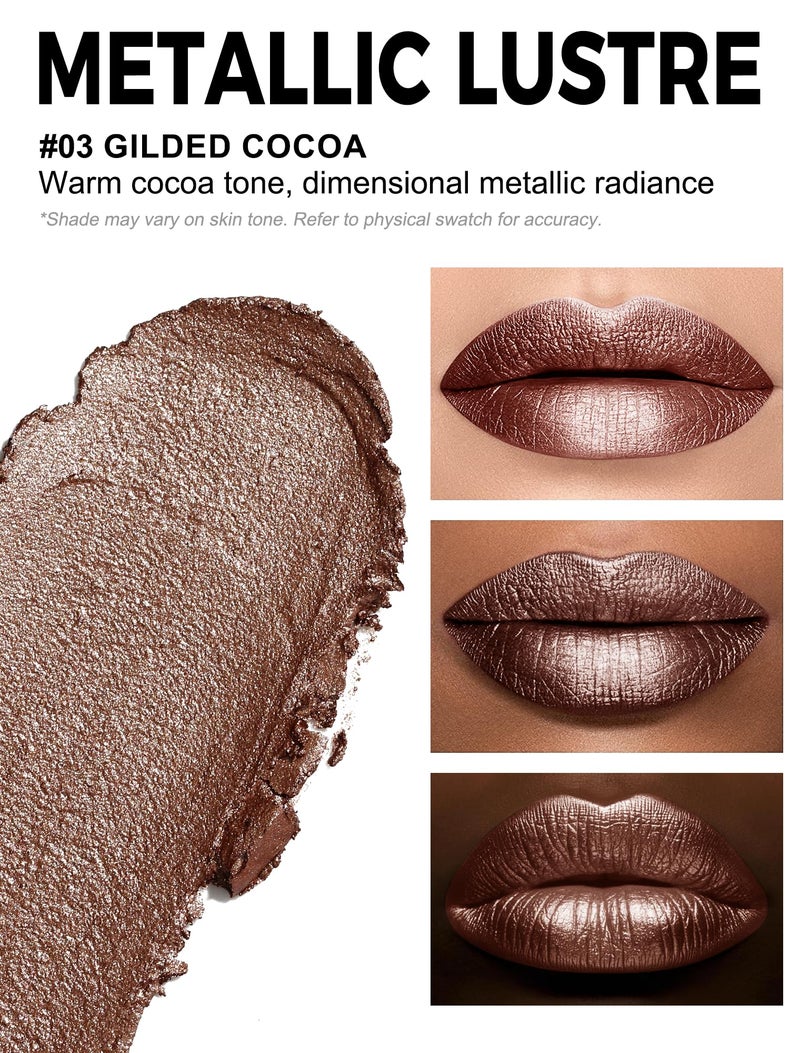 Anglicolor Metallic Plum Lipstick For Subtle 3D Shimmer Effect,Glitter Lipstick,Cream Formula for Moisturized Lips,Non-Sticky,Music Festival Party Stage Makeup (03 GILDED COCOA) - Image 2