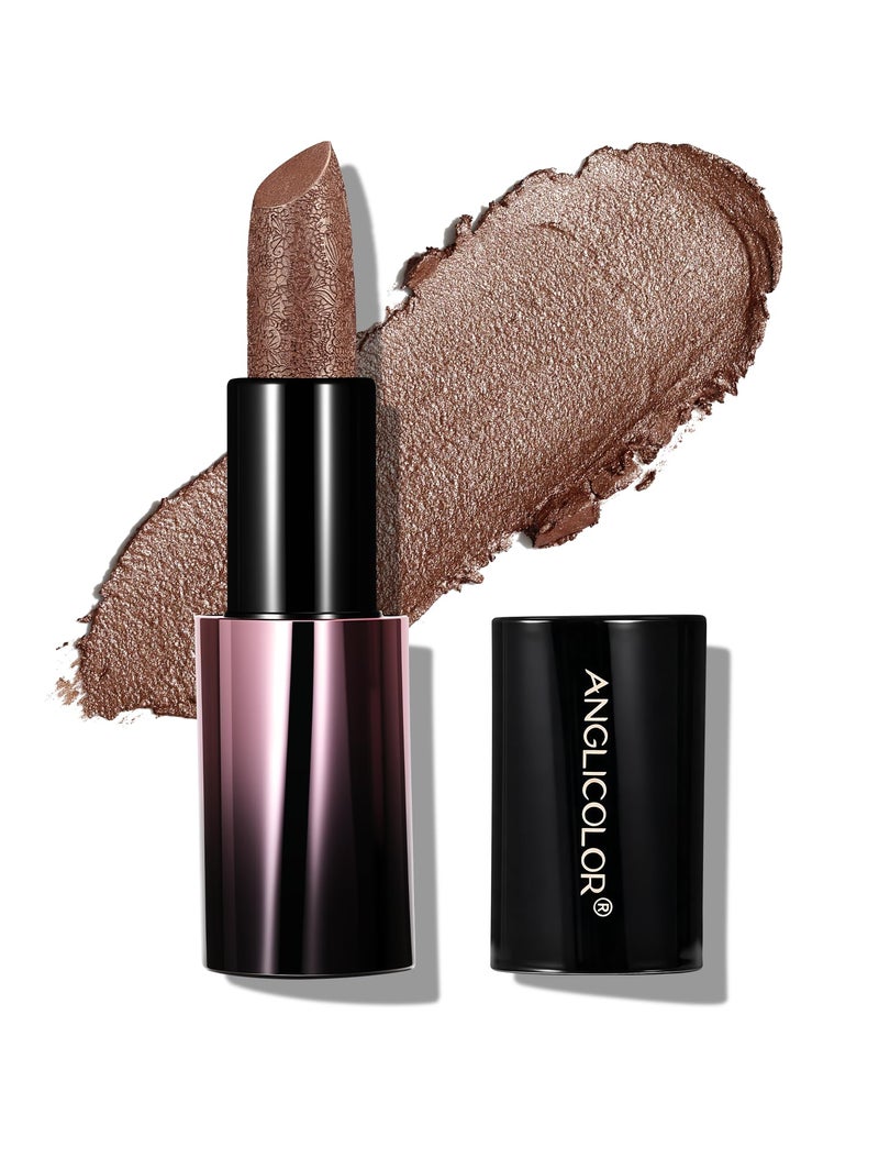 Anglicolor Metallic Plum Lipstick For Subtle 3D Shimmer Effect,Glitter Lipstick,Cream Formula for Moisturized Lips,Non-Sticky,Music Festival Party Stage Makeup (03 GILDED COCOA) - Image 1