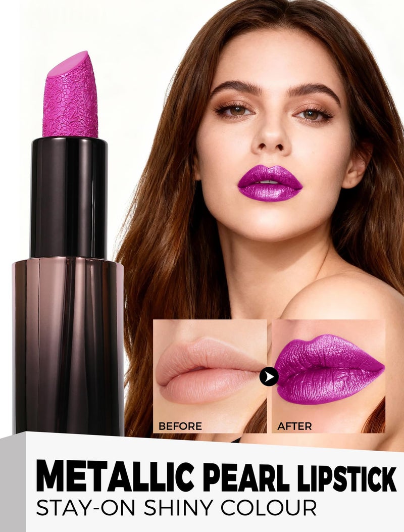 Anglicolor Metallic Plum Lipstick For Subtle 3D Shimmer Effect,Glitter Lipstick,Cream Formula for Moisturized Lips,Non-Sticky,Music Festival Party Stage Makeup (03 GILDED COCOA) - Image 3