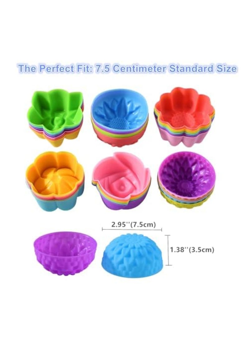 Barakah Reusable Silicone Baking Cups, Non-Stick Silicone Cupcake Liners for Baking, Multi-Flower Shapes Muffin Molds, 5cm Diameter, Multicolor Pack of 36, Ideal for Baking, Crafts, and Food Dividers - Image 3