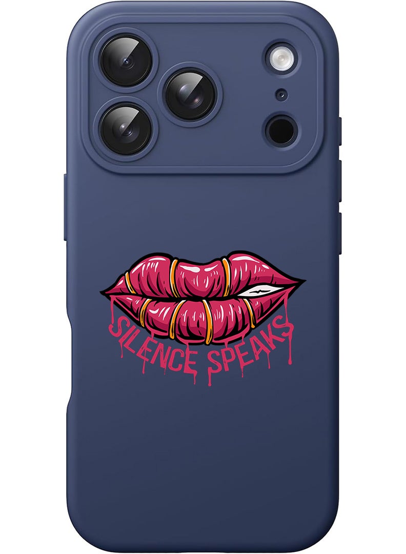 Theodor Protective Slim Fit Case Liquid Silicone Cover with Full Body Protection Anti-Scratch Shockproof Case For Apple iPhone 17 Pro Max (Blue) Silence Speaks - Image 1