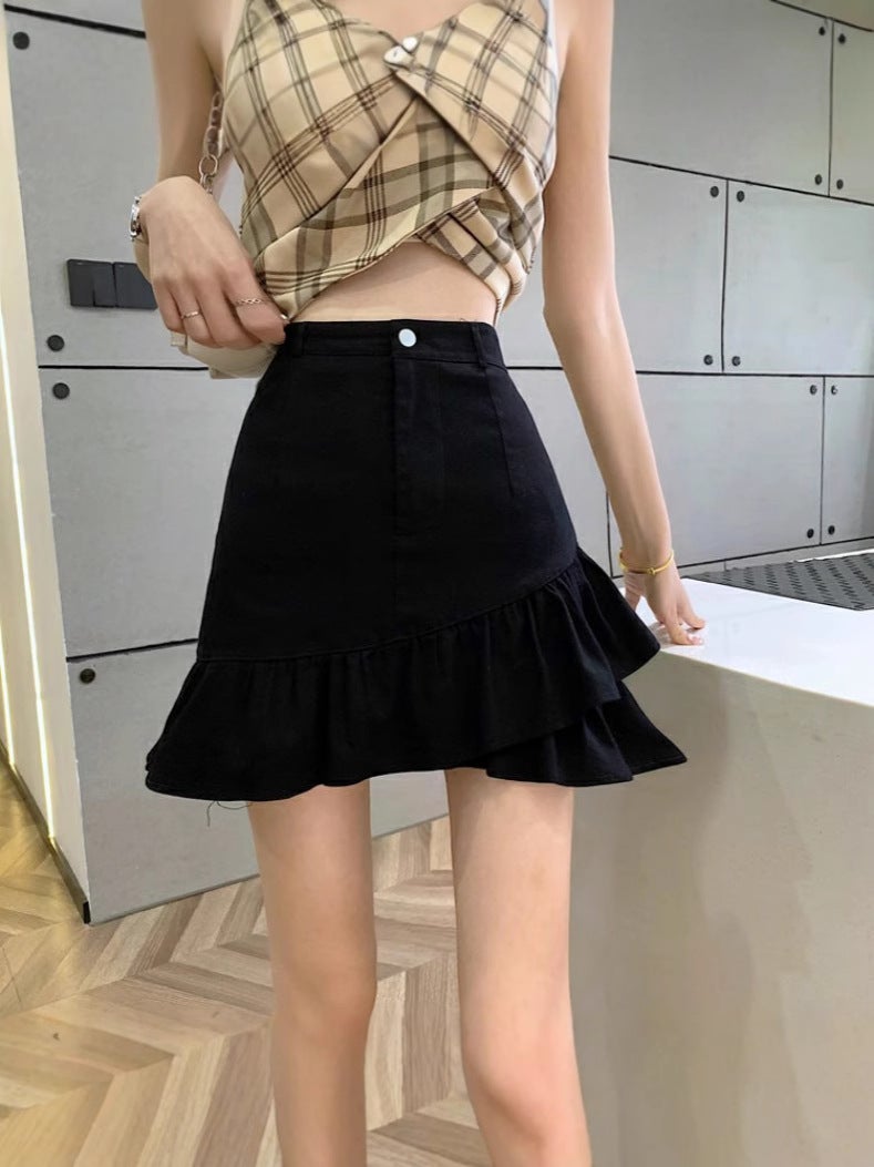 New Spice Girl Ruffled Denim Skirt 2024 Short Skirt Sweet High Waist Short Skirt Women'S Hip Skirt - Image 5