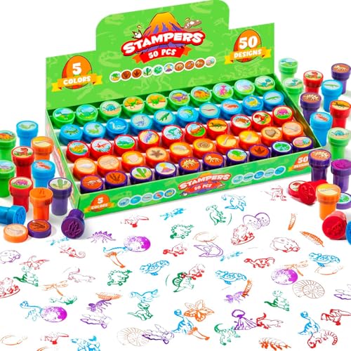 JOYIN 50PCS Dinosaur Stamps for Kids 50 Different Designs Fossils Sea Dinosaurs Stamps for Dinosaur Party Favor Bags Classroom Prizes Stuffers Treasure Box Toys Birthday Gift - Image 1