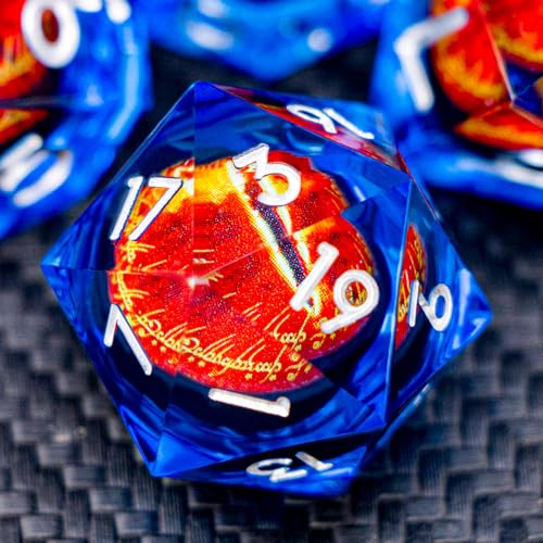 ARUOHHA DND Resin Dice Gazes Eye Dice Silver Blue Liquid Core Flaming RPG Sharp Edged Dice Set with Gift Box Polyhedral D and D Dice Set Compatible with Dungeons Dragons Role Playing Game D20 D6 - Image 1