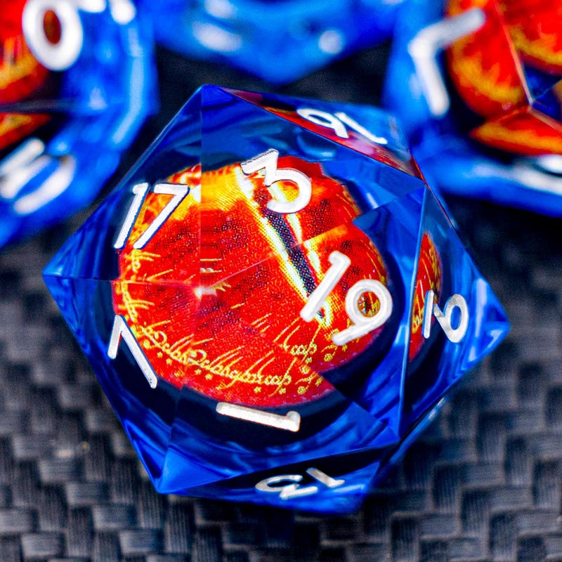 ARUOHHA DND Resin Dice Gazes Eye Dice Silver Blue Liquid Core Flaming RPG Sharp Edged Dice Set with Gift Box Polyhedral D and D Dice Set Compatible with Dungeons Dragons Role Playing Game D20 D6 - Image 3