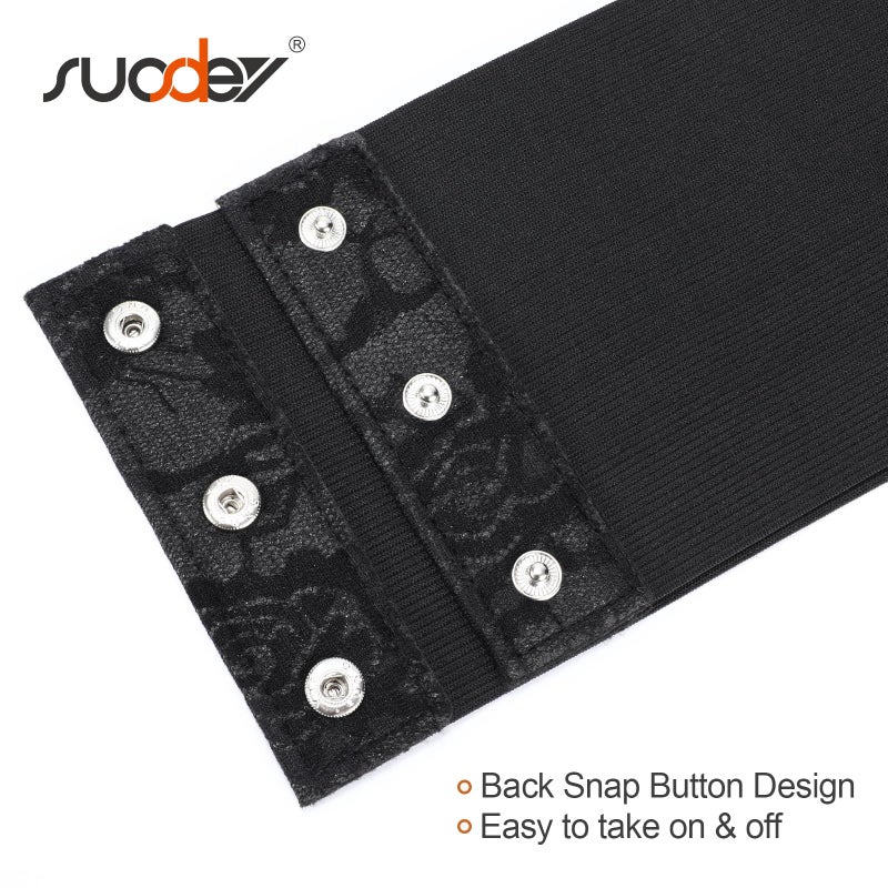 SUOSDEY Black Lace Corset Belt for Women, Vintage Lace-up Elastic Waist, Tied Waspie Wide for Halloween Costume - Image 5