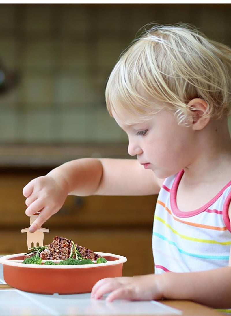 آي ميس يو طبق شفط للأطفال، طبق من السيليكون للأطفال الصغار، طبق فطام الطفل، طبق مقسم بالشفط القوي مع ملعقة شوكة (رجبي بني) - Image 3