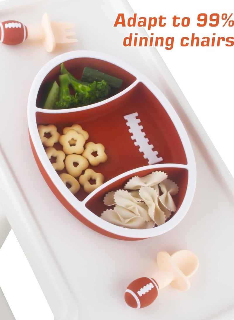 آي ميس يو طبق شفط للأطفال، طبق من السيليكون للأطفال الصغار، طبق فطام الطفل، طبق مقسم بالشفط القوي مع ملعقة شوكة (رجبي بني) - Image 2