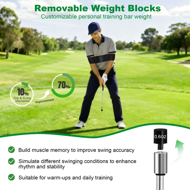 UYCCIMB Retractable Golf Swing Trainer, Portable Golf Grip Trainer Right Hand with Practice Golf Club Weights for Enhance Swing Technique, Beginners Tempo Trainer for Chipping Hitting - Image 4