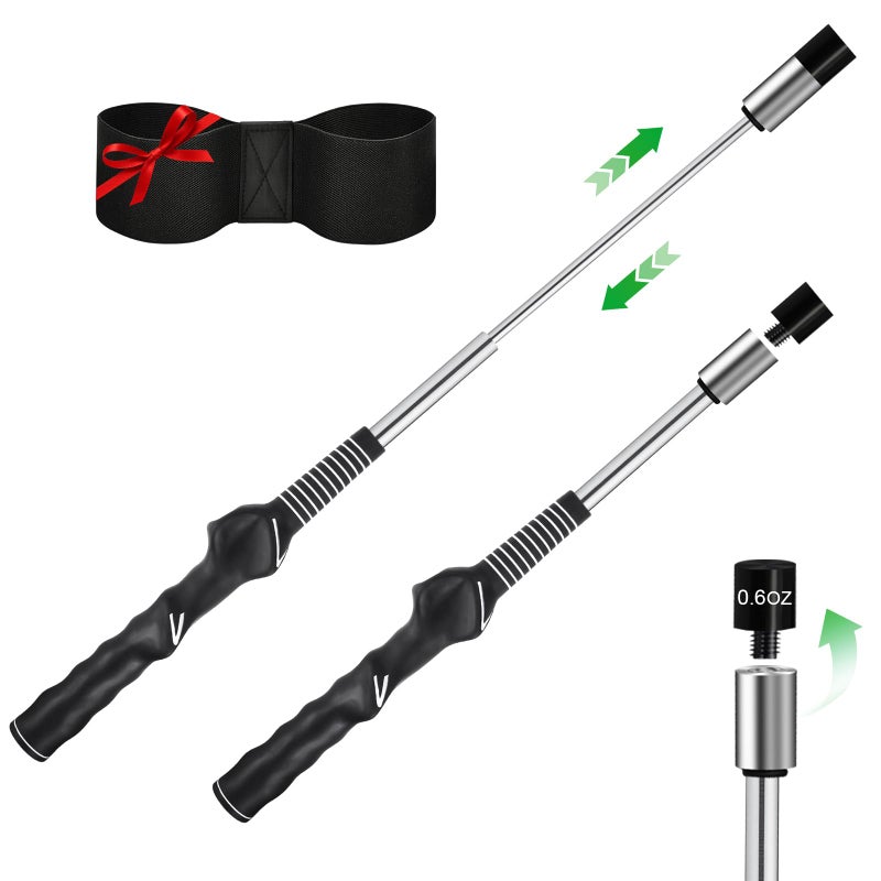 UYCCIMB Retractable Golf Swing Trainer, Portable Golf Grip Trainer Right Hand with Practice Golf Club Weights for Enhance Swing Technique, Beginners Tempo Trainer for Chipping Hitting - Image 1