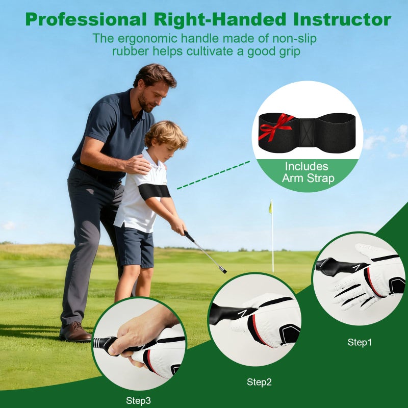 UYCCIMB Retractable Golf Swing Trainer, Portable Golf Grip Trainer Right Hand with Practice Golf Club Weights for Enhance Swing Technique, Beginners Tempo Trainer for Chipping Hitting - Image 3