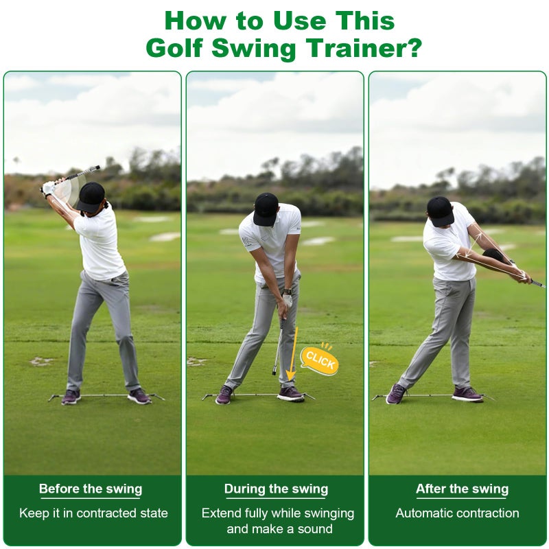 UYCCIMB Retractable Golf Swing Trainer, Portable Golf Grip Trainer Right Hand with Practice Golf Club Weights for Enhance Swing Technique, Beginners Tempo Trainer for Chipping Hitting - Image 2