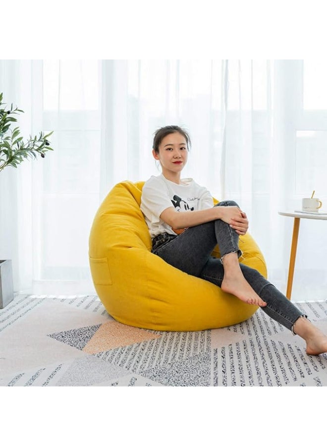 Harmony Home Round Bean Bag Chair | Soft Cotton Linen Cover with Polystyrene Bead Filling | Comfortable Floor Seating | Relax Chair for Bedroom, Living Room, Lounge (Yellow, XX-Large) - Image 2