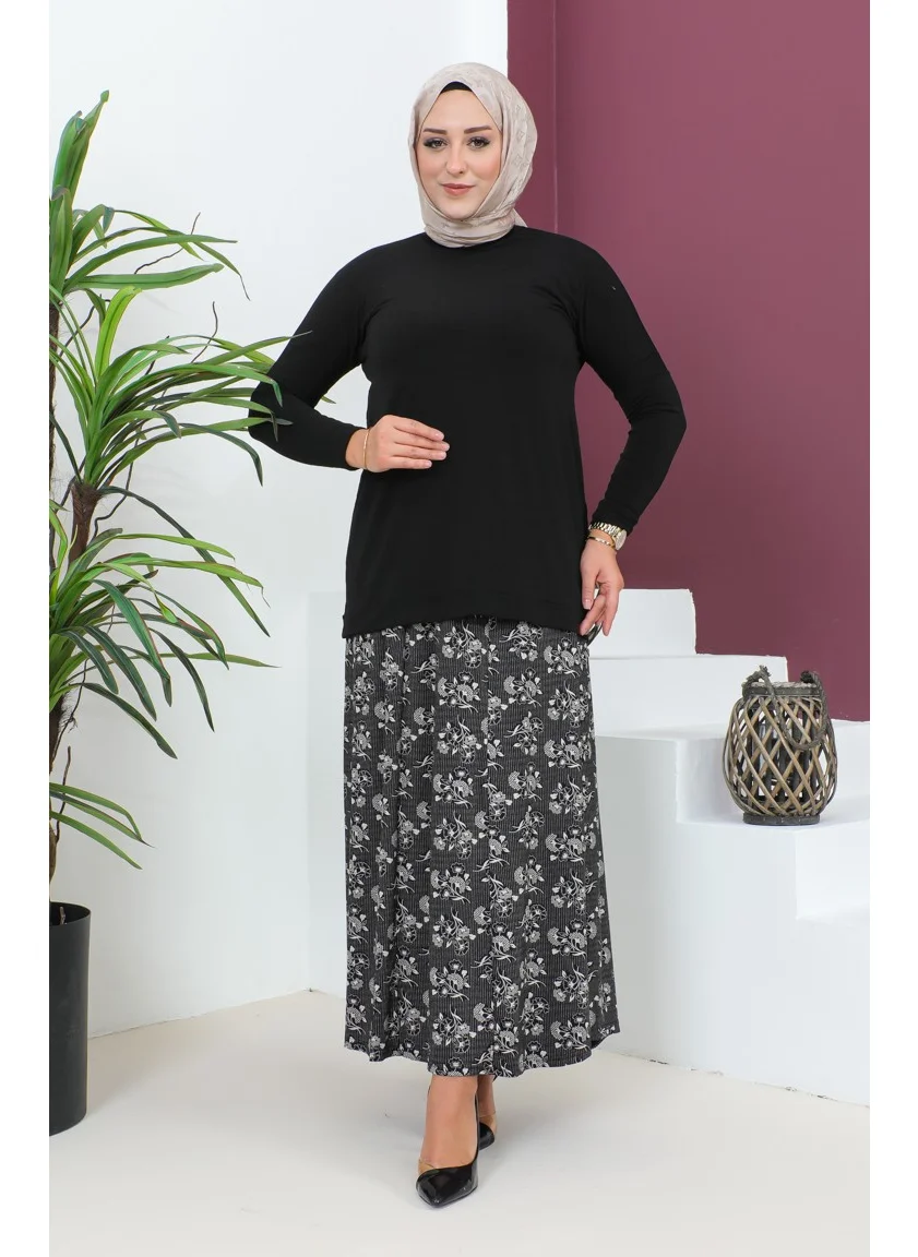 سيفا ميرفي Plus Size Pieced Viscose Skirt 4360L-01 Black