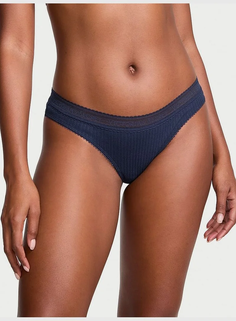 Victoria's Secret Logo Cotton Lace-Waist Thong Panty