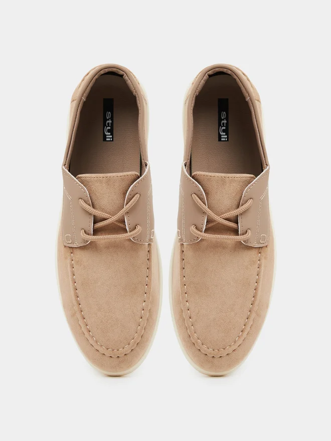 Styli green Styli Men Faux Suede Lace-Up Casual Loafers for Men | Best Price UAE