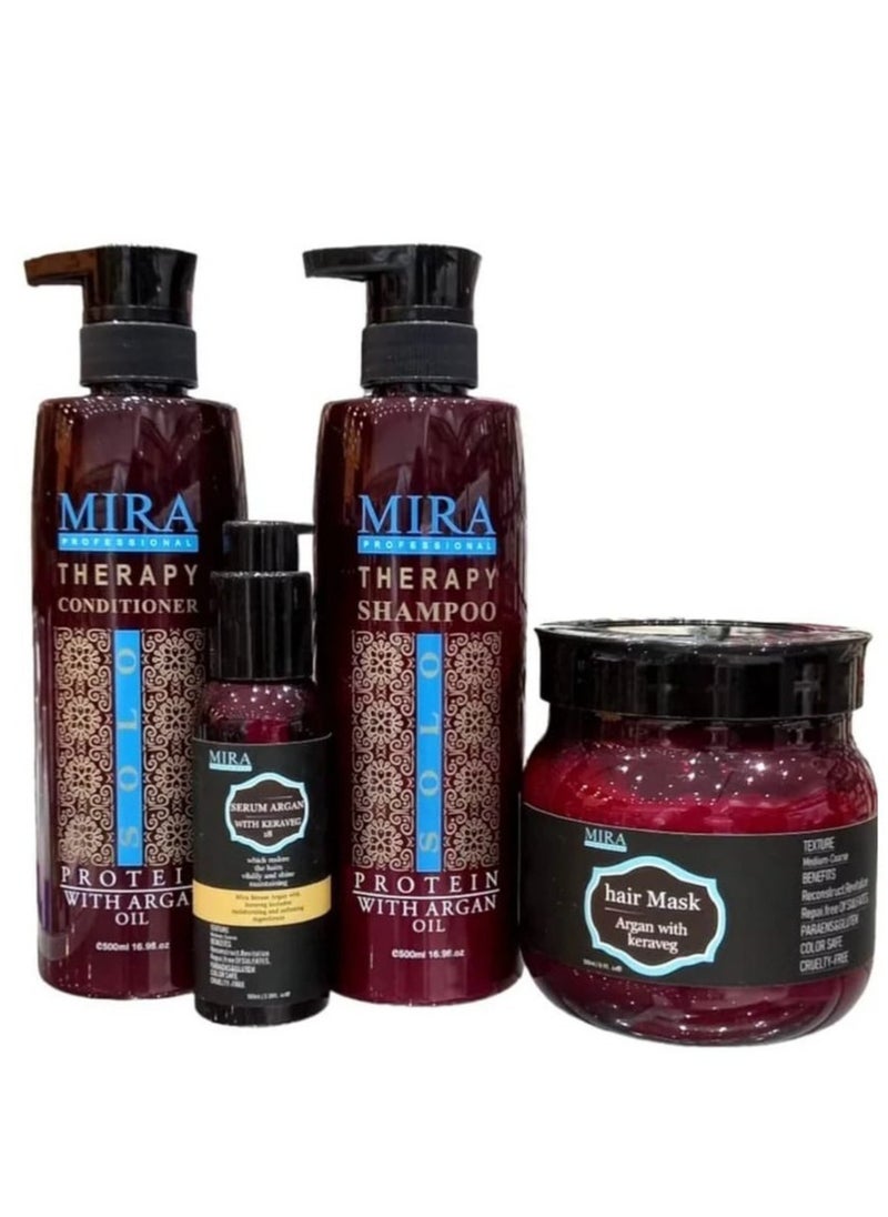 Mira - Shampoo 500 ml Conditioner 500 ml Mask 500 ml And Serum 100 ml With Argan Oil And Protein To Maintain Hair Treated With Protein Or Creatine - Image 1