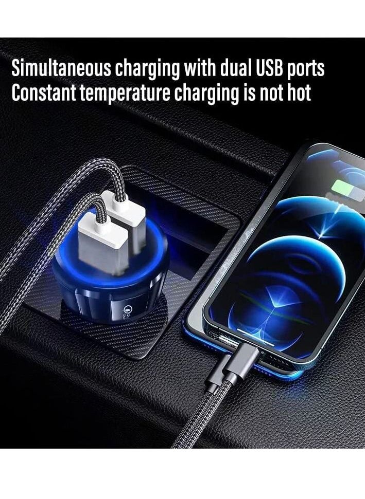 Generic Usb Car Charger Adapter With Usb To Lightning Cable Dual Port Car Usb Charger/Fast Car Adapter For Iphone 14 13 X 8 7 6S Usb Car Adapter Car Phone Charger For Samsung Huawei Google & Other All Models  - Image 4