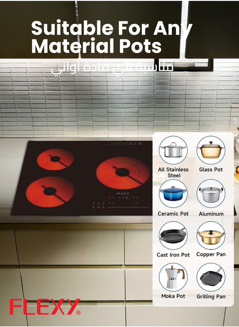 Flexy - FLEXY 5 Burners Infrared Ceramic Hob – 2000W Each, Overheating & Overflow Protection, Radiation-Free, Auto Shut-Off, Easy-Clean Glass, Universal Pot Compatibility, 2-Year Warranty. - Image 1