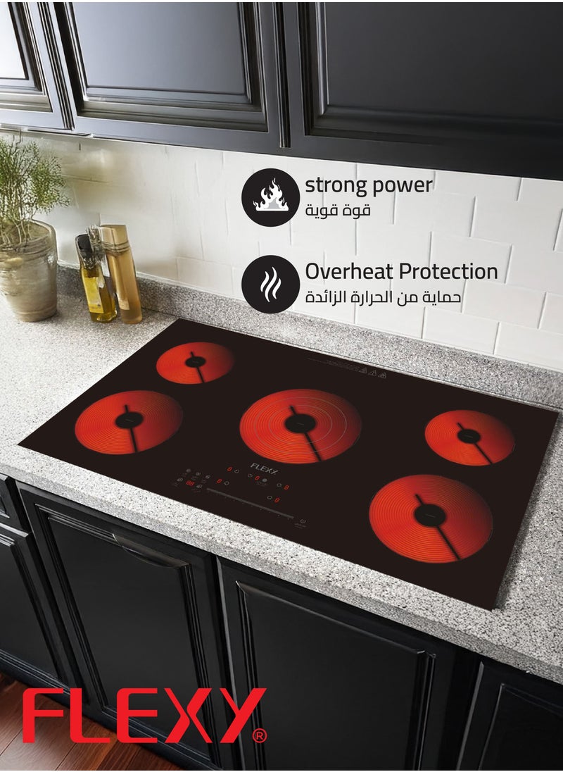 Flexy - FLEXY 5 Burners Infrared Ceramic Hob – 2000W Each, Overheating & Overflow Protection, Radiation-Free, Auto Shut-Off, Easy-Clean Glass, Universal Pot Compatibility, 2-Year Warranty. - Image 1