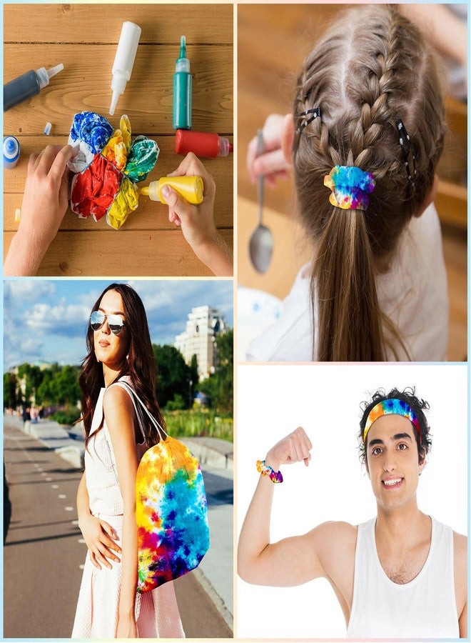 Abbylike 72 Pcs Tie Dye Party Supplies, 24 Cotton Drawstring Bags Tie Dye Drawstring Backpack 14 x 16 Inch Drawstring Tote Bags 24 White Cotton Scrunchies 24 Elastic Hair White Headband for Women DIY - Image 4